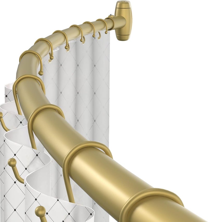 TOPROD Curved Shower Curtain Rod, Round Shower Curtain Rod 48 to 72 Inches Adjustable, Rounded Bowed Stainless Steel Shower Rods for Bathroom, Bathtub, More Shower Space, Gold, Need to Drill - Image 1